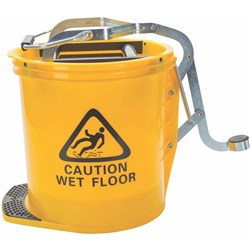 CLEANLINK MOP BUCKET YELLOW Heavy Duty Plastic 16L With Metal Wringer