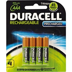 DURACELL RECHARGEABLE AAA BATTERY HR03 Ni-MH Card x 4pk