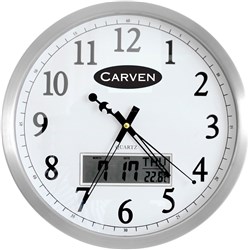 CARVEN WALL CLOCK LCD DATE 350mm Dial, Aluminium Frame-R#