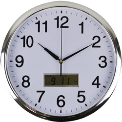 ITLPLAST WALL CLOCK Inset LCD Date Month 36cm Round Chrome F