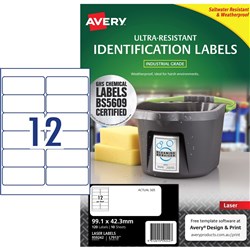 AVERY ULTRA RESISTANT CHEMICAL Grade Laser Labels White L7913 99.1x 42.3mm Pack of 10 (120)