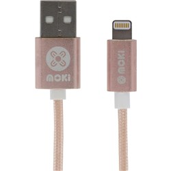 MOKI LIGHTNING TO USB BRAIDED SynCharge Cable 90cm Rose Gold