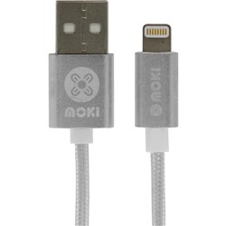 MOKI LIGHTNING TO USB BRAIDED SynCharge Cable 90cm Silver