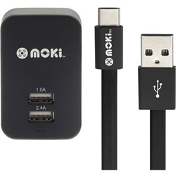 MOKI DUAL WALL CHARGER with Type-C SynCharge Cable