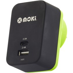 MOKI DUAL WALL CHARGER PLUS Type C 3.0A & USB 2.4A